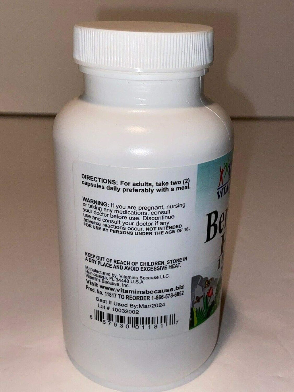 Pure, High-Potency Berberine; 1000mg per Serving; 180 Capsules