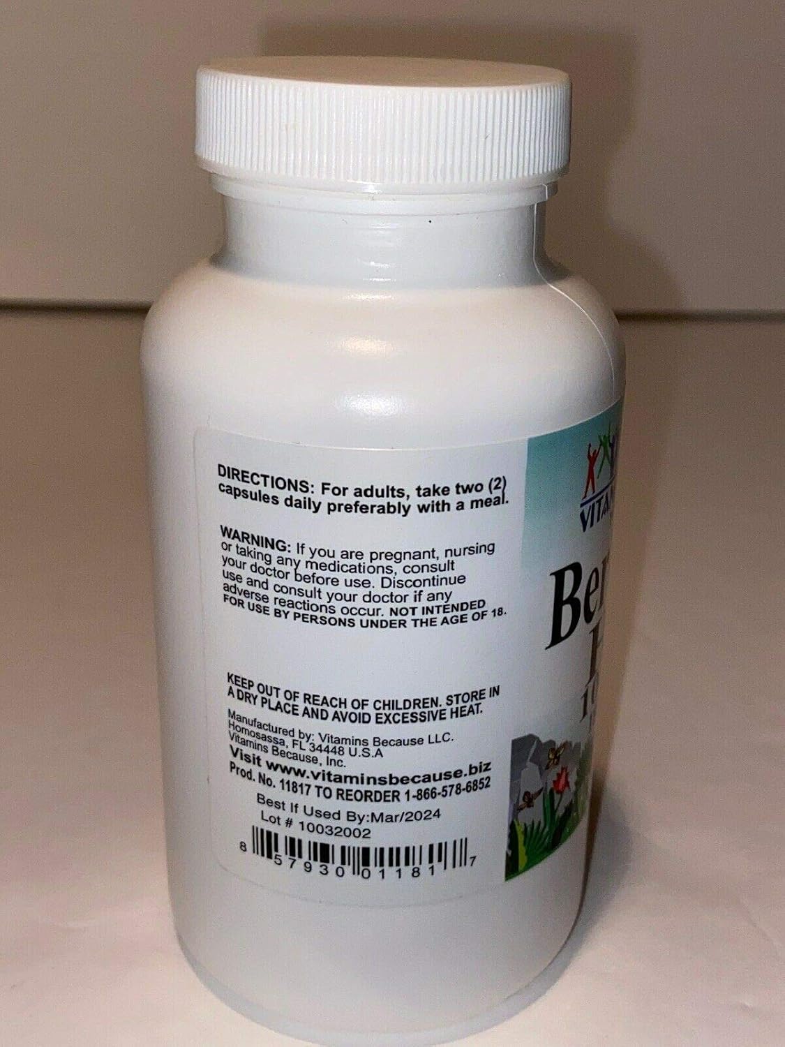 Pure, High-Potency Berberine; 1000mg per Serving; 180 Capsules