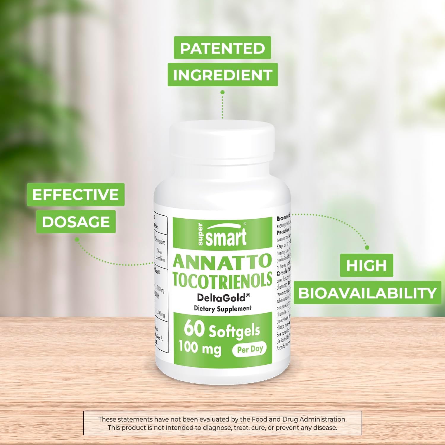 Supersmart Annatto Tocotrienols 100mg - Vitamin E Supplement with DeltaGold® - 60 Softgels