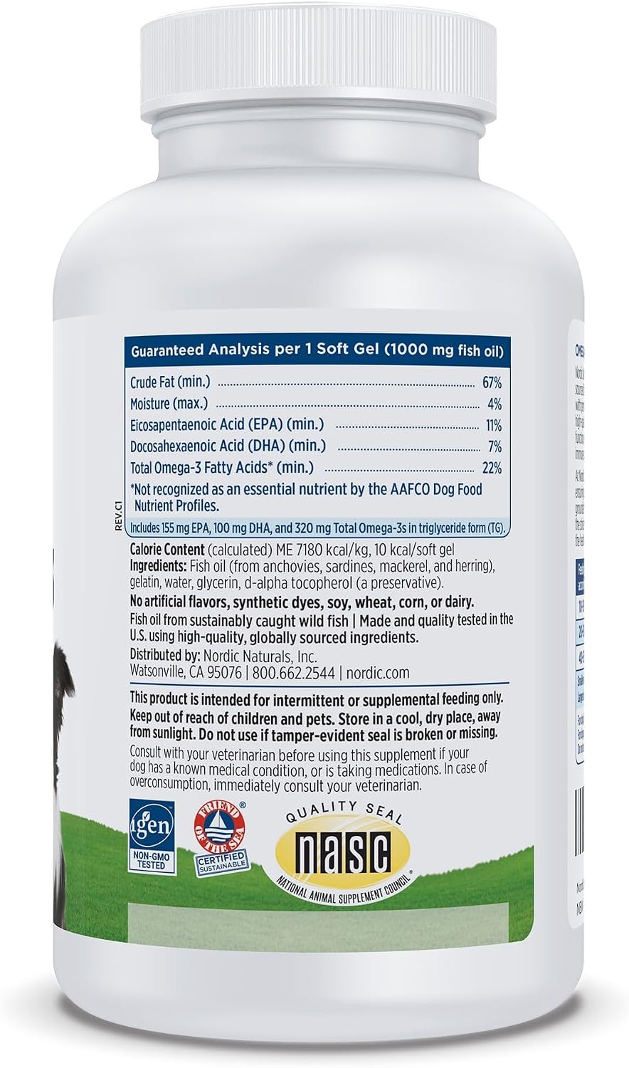 Nordic Naturals Omega-3 Pet, 120 Cápsulas Blandas - Aceite de Pescado para Perros con EPA y DHA