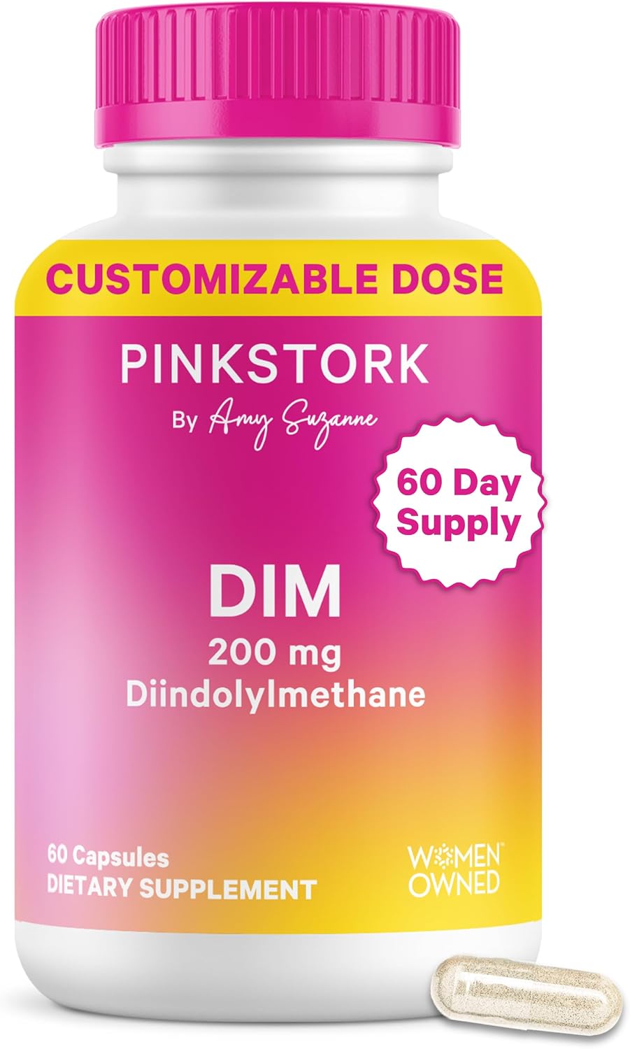 Pink Stork DIM para Mujeres – 60 Cápsulas con 200 mg DIM y Bioperina