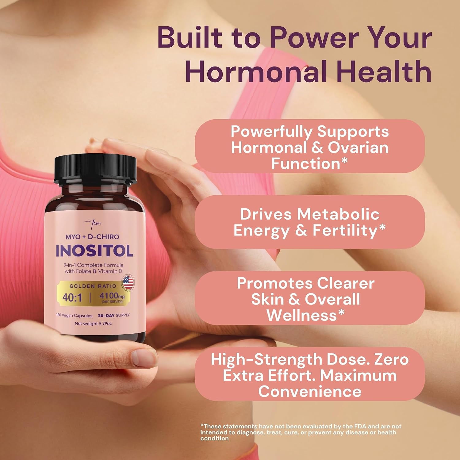 QSTA Myo-Inositol y D-Chiro Inositol 4100mg (Relación 40:1) – Complemento Nutricional para Mujeres con Folato, Vitaminas B6, B12, D3, Zinc y Cromo