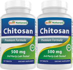 Best Naturals Quitosano 500 mg, 120 Comprimidos (Paquete de 2)