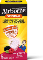 Airborne Vitamina C + Zinc Comprimidos Efervescentes, Frutos Rojos, 1000 mg, 32 Comprimidos (Paquete de 2)
