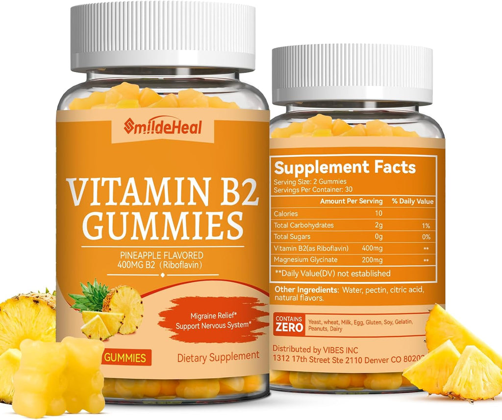 SmildeHeal Gominolas de Vitamina B2 (Riboflavina) 400mg con Magnesio - 120 Unidades, Pack de 2