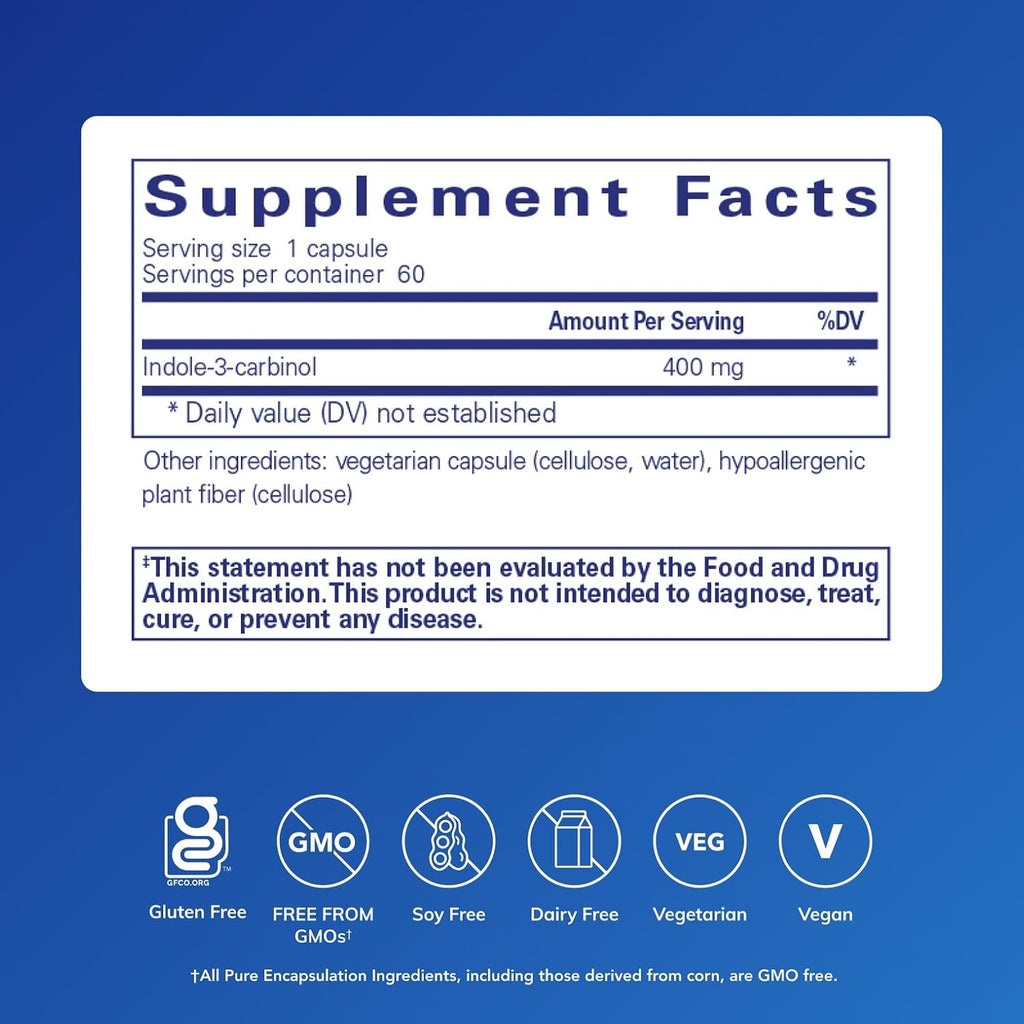 Pure Encapsulations Indole-3-Carbinol 400 mg, 60 Cápsulas
