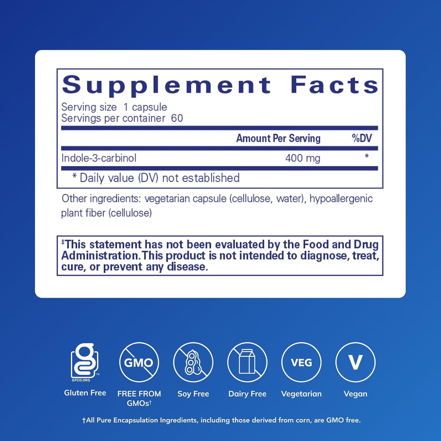Pure Encapsulations Indole-3-Carbinol 400 mg, 60 Cápsulas