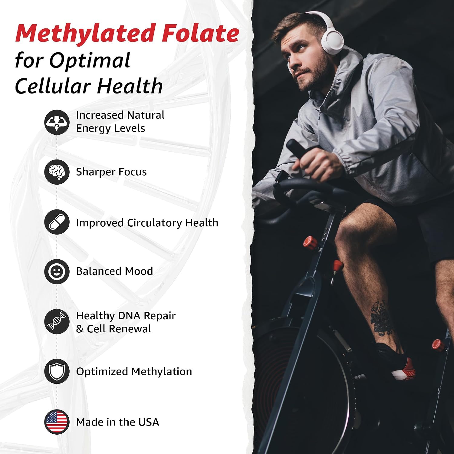 10X Health 5-MTHF Metilfolato con Magnesio - Complemento Alimenticio de Folato Metilado 60 Cápsulas