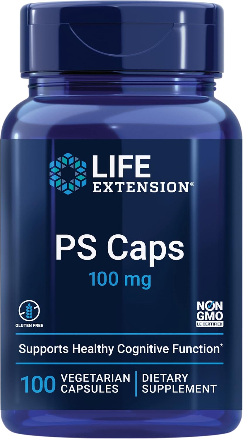 Life Extension PS Caps, Fosfatidilserina para Rendimiento Cognitivo, Sin Gluten, No-GMO, Vegetariano, 100 Cápsulas