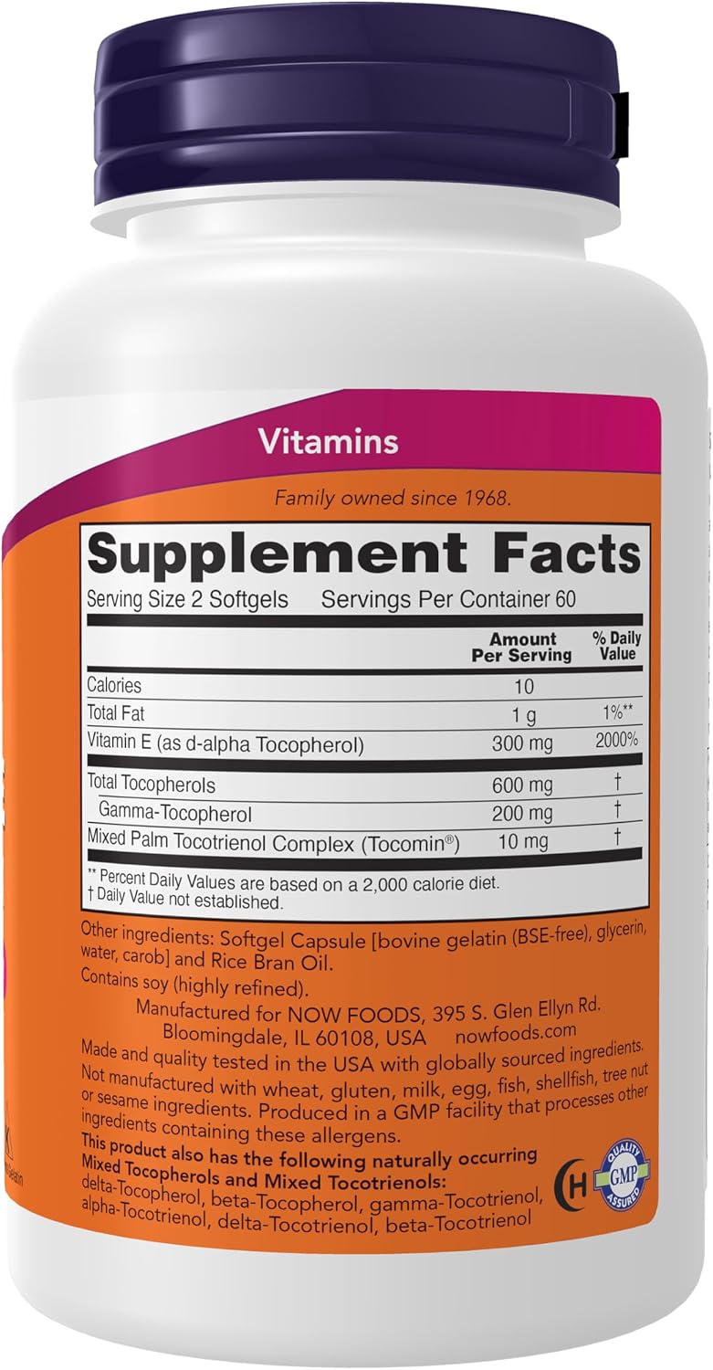 NOW Foods Advanced Gamma E Complex, Tocoferoles Mixtos y Tocotrienoles - 120 Cápsulas Blandas