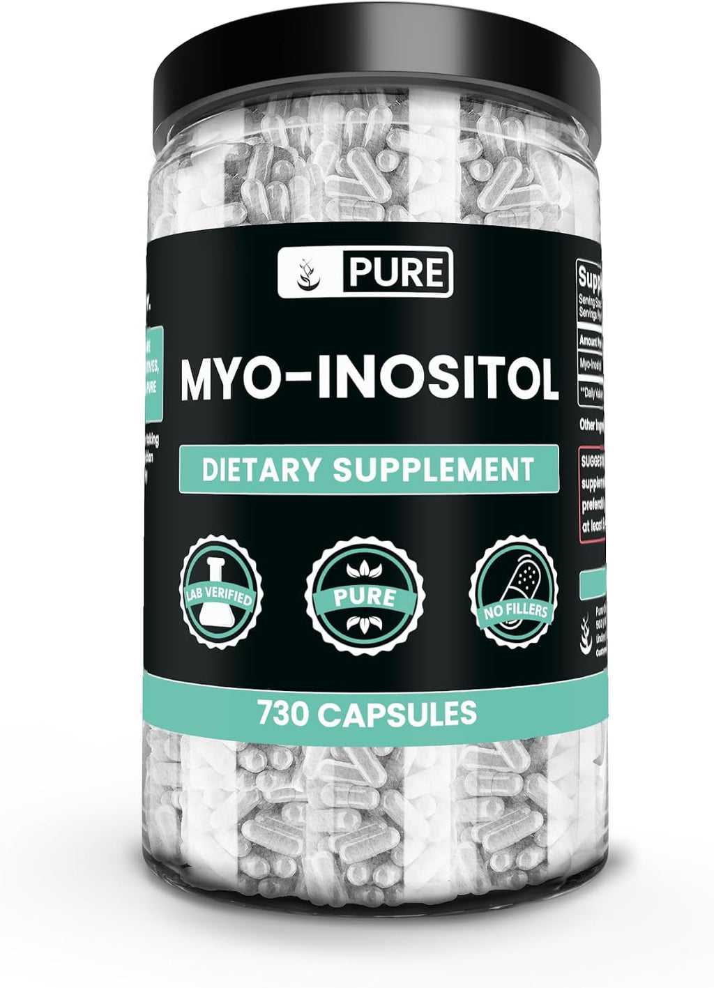 Pure Original Ingredients Myo-Inositol (730 Cápsulas) Sin Magnesio Ni Rellenos de Arroz, Siempre Puro, Verificado en Laboratorio