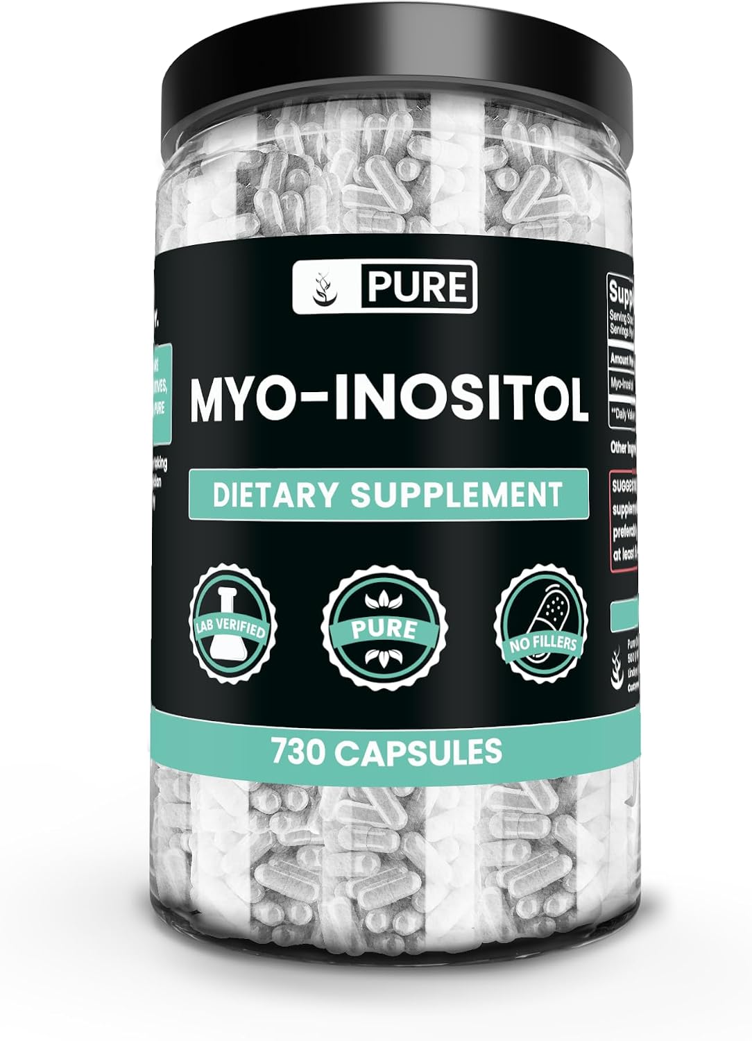 Pure Original Ingredients Myo-Inositol (730 Cápsulas) Sin Magnesio Ni Rellenos de Arroz, Siempre Puro, Verificado en Laboratorio