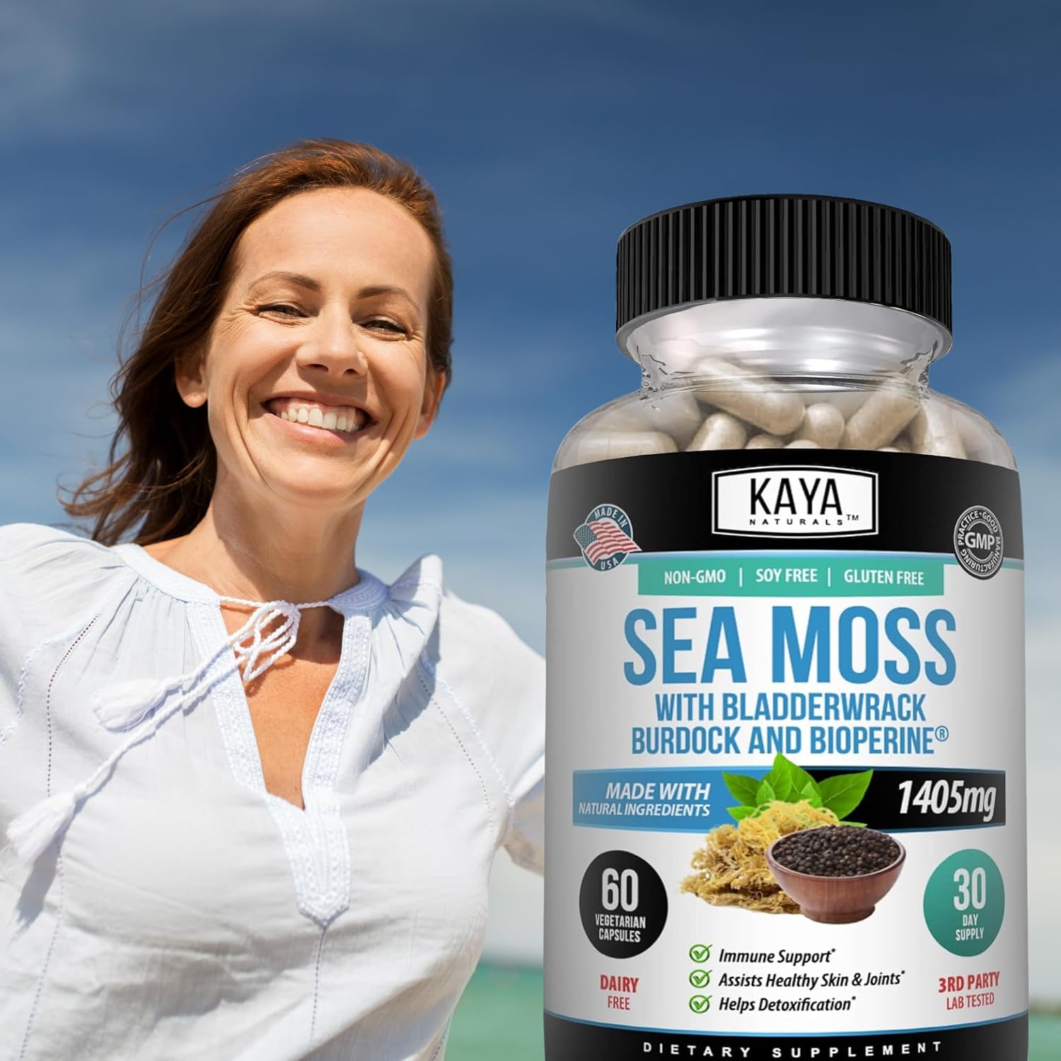 Kaya Naturals Sea Moss – Suplemento de Movilidad con Burdock Root y Bladderwrack (60 Cápsulas Vegetales)
