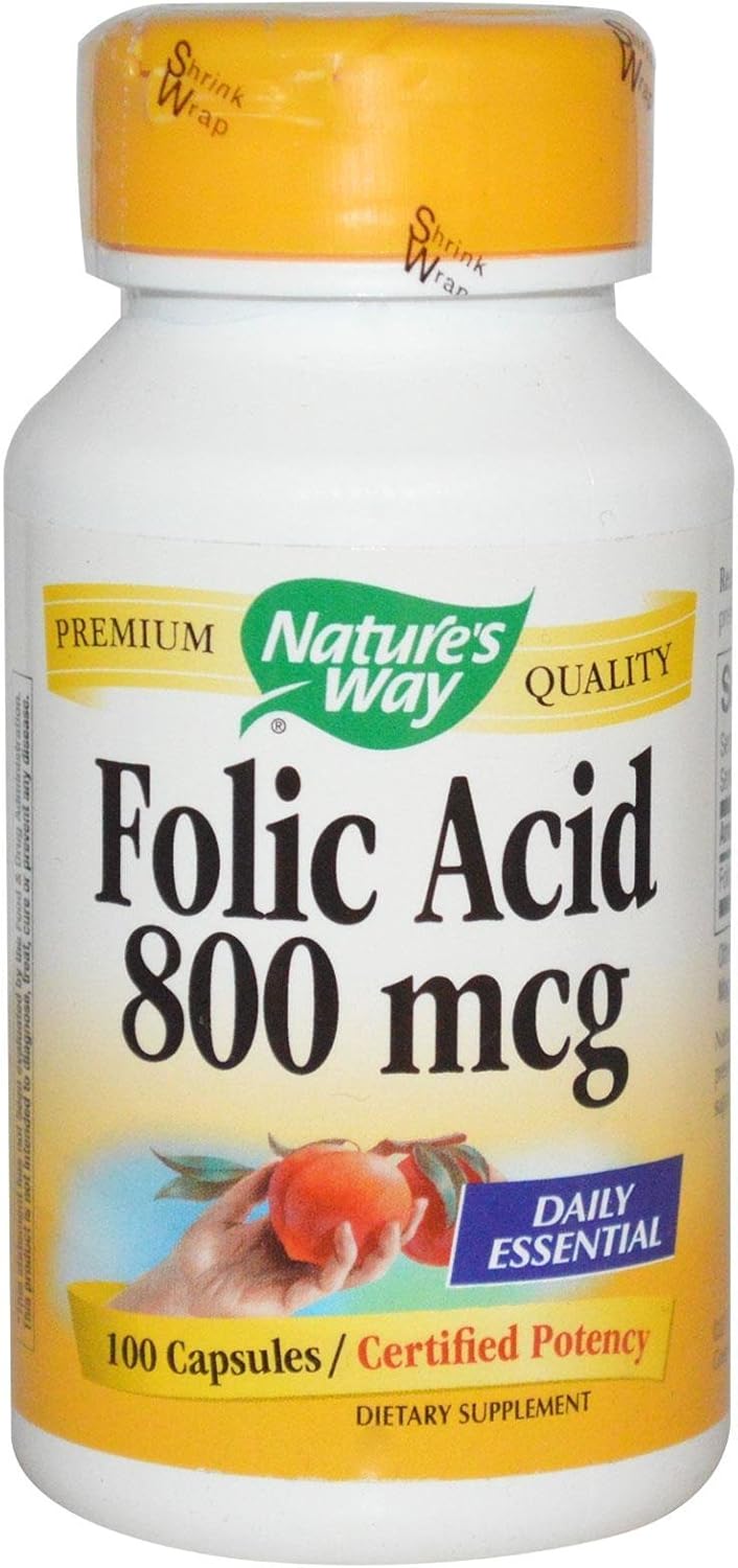 Nature's Way Ácido Fólico 800 mcg, 200 Cápsulas (2 envases de 100)
