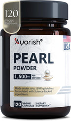 Ayorish Pearl Powder Capsules 1500mg | Polvo de Perla Orgánico Puro | 120 Cápsulas Veganas