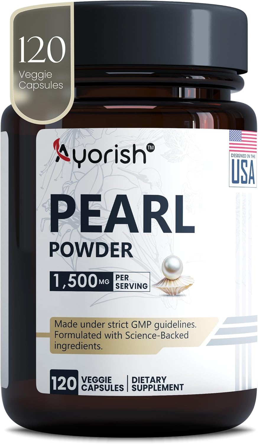 Ayorish Pearl Powder Capsules 1500mg | Polvo de Perla Orgánico Puro | 120 Cápsulas Veganas