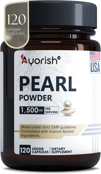 Ayorish Pearl Powder Capsules 1500mg | Polvo de Perla Orgánico Puro | 120 Cápsulas Veganas – Image 1