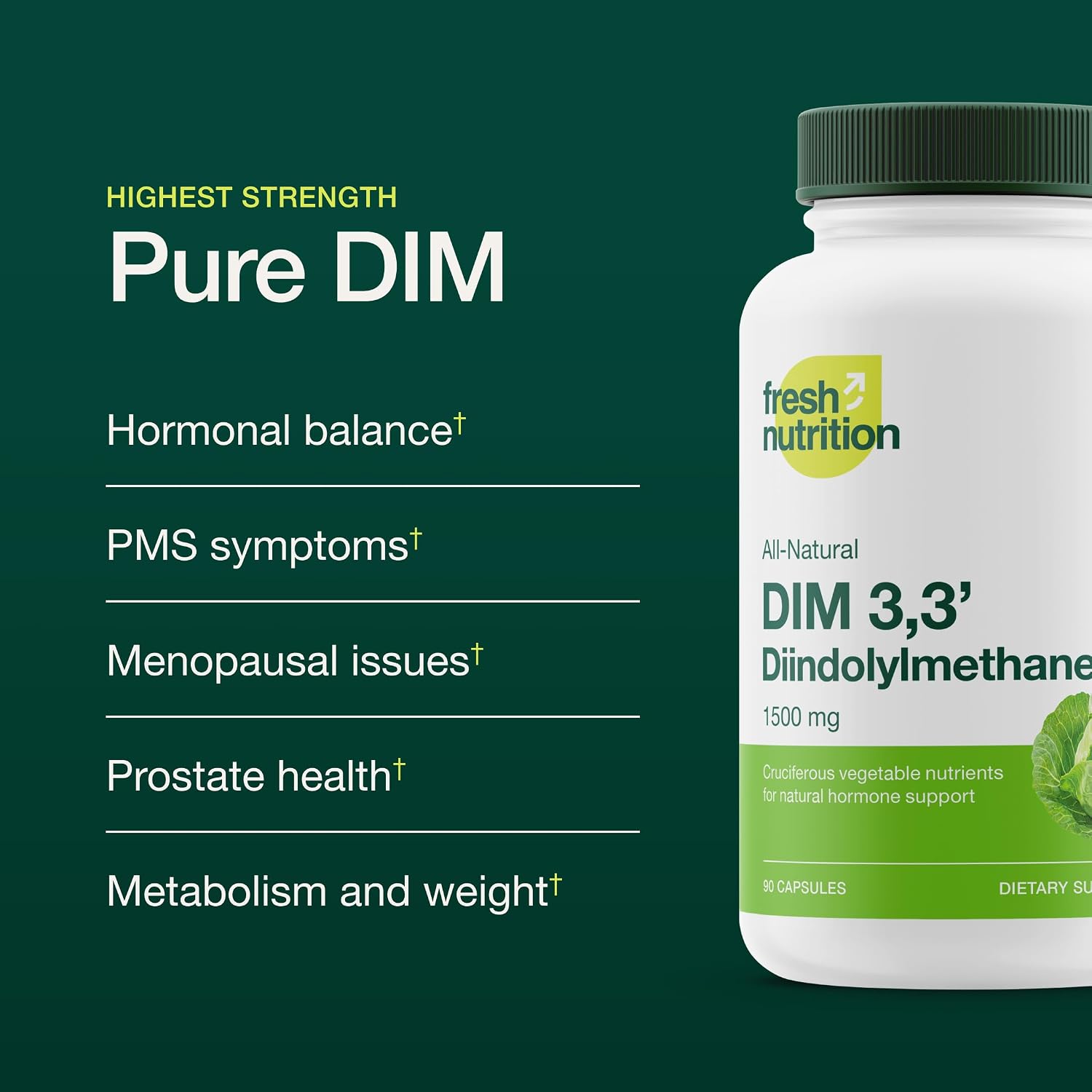 DIM Supplement 500mg - Diindolylmethane – Vegano, Non-GMO, Sin Gluten - 90 Cápsulas