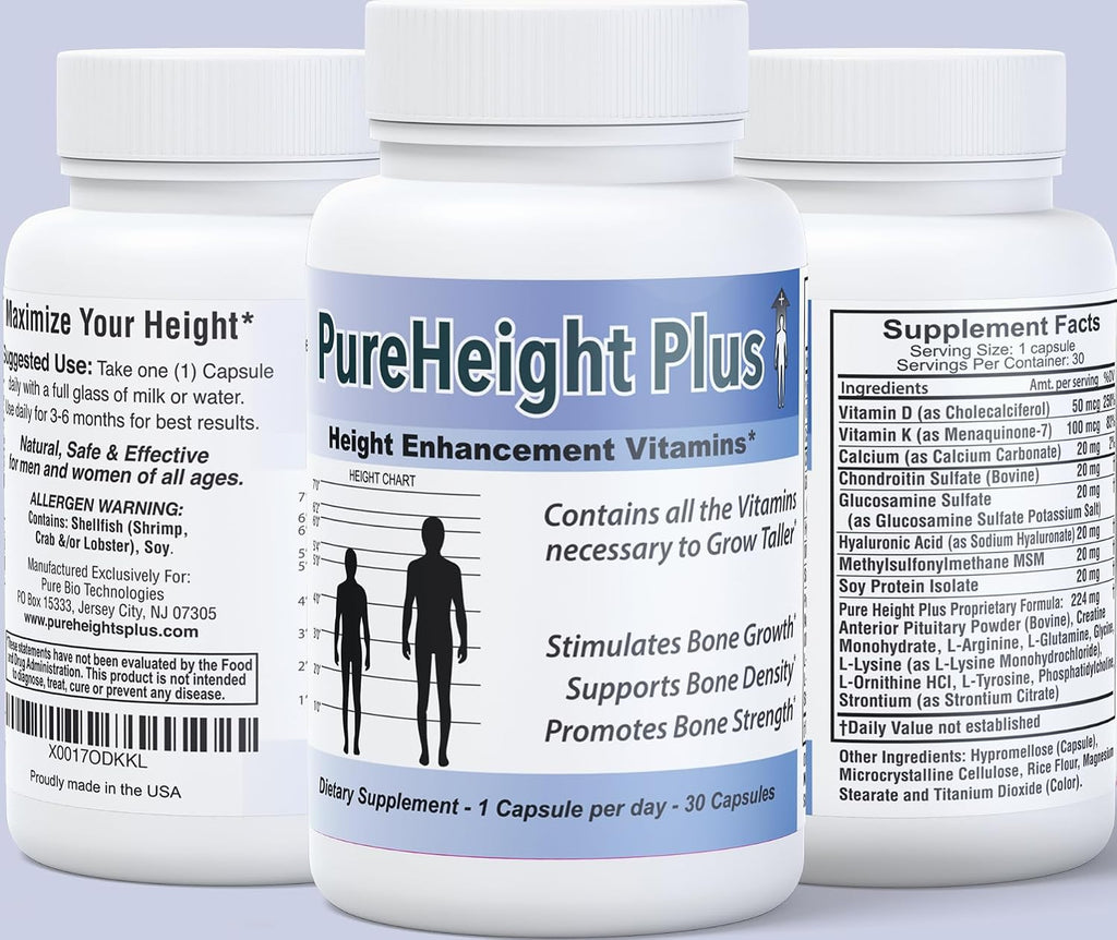 PureHeight Plus - Suplemento de vitaminas y minerales para la salud ósea