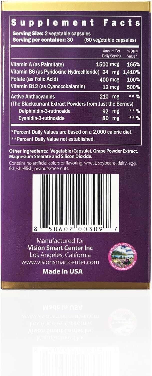 Vision Smart Supreme - Suplemento ocular superior con antocianinas de grosella negra (210mg)