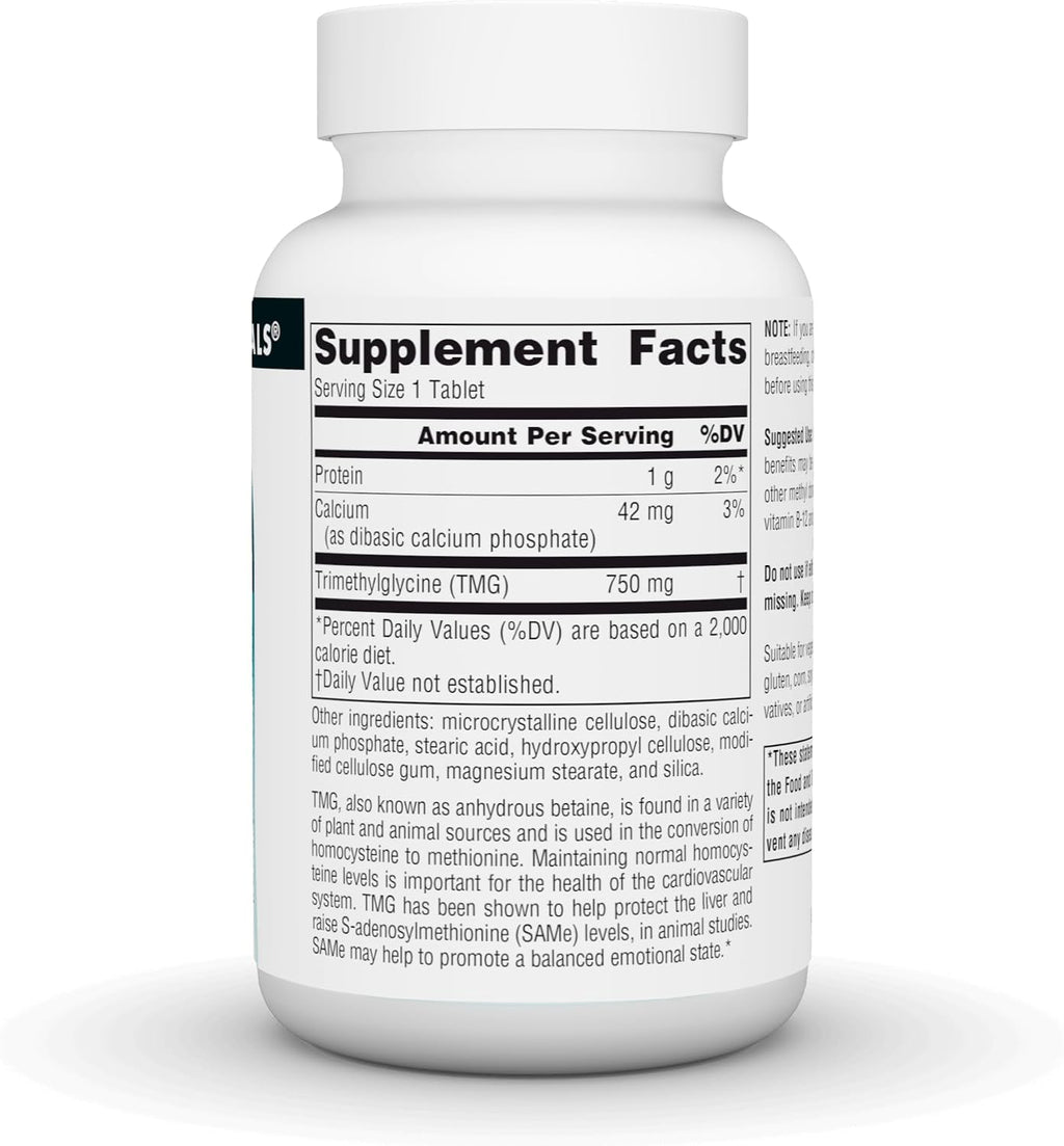 Source Naturals TMG - Trimetilglicina (Betaína Anhidra) 750 mg - 60 Comprimidos Vegetarianos