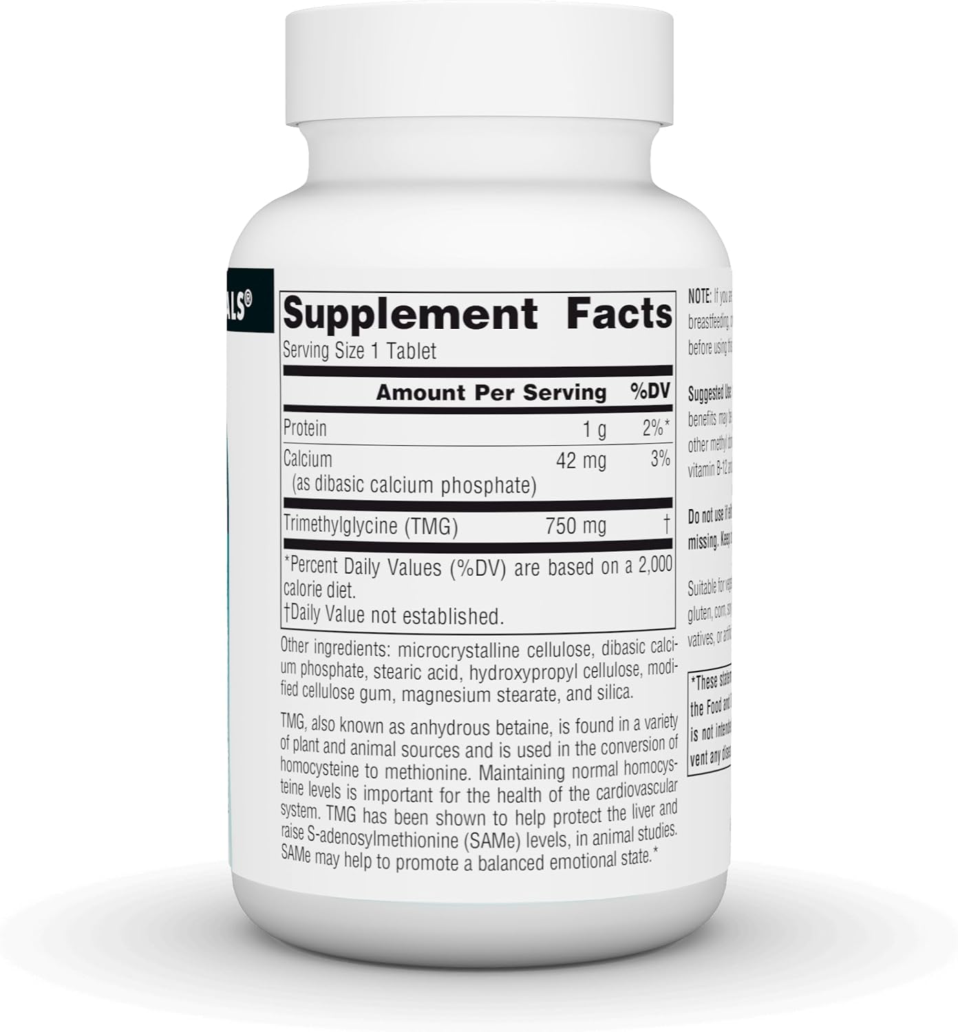 Source Naturals TMG - Trimetilglicina (Betaína Anhidra) 750 mg - 60 Comprimidos Vegetarianos