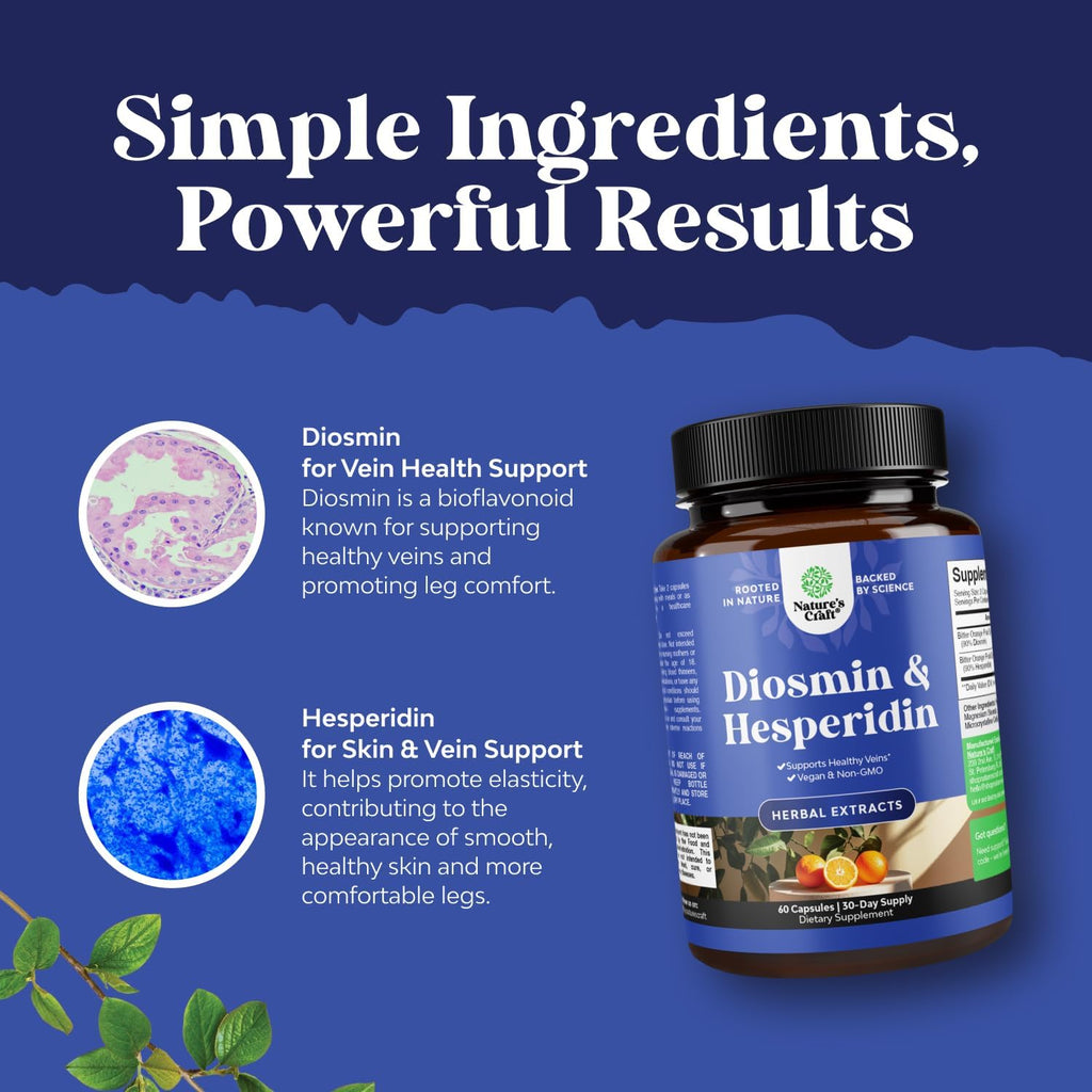 Complejo de Diosmina y Hesperidina 1000 mg | Apoyo para Piernas y Venas | 60 Cápsulas