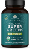 Ancient Nutrition Supergreens Energizer, Comprimidos Orgánicos con Cafeína, 90 uds