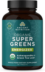 Ancient Nutrition Supergreens Energizer, Comprimidos Orgánicos con Cafeína, 90 uds