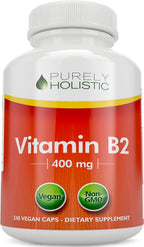Purely Holistic Vitamina B2 Riboflavina 400mg - 240 Cápsulas Veganas, Suministro para 8 Meses - Alta Potencia - No OGM y Sin Gluten - Apoya la Producción de Energía y la Salud Celular