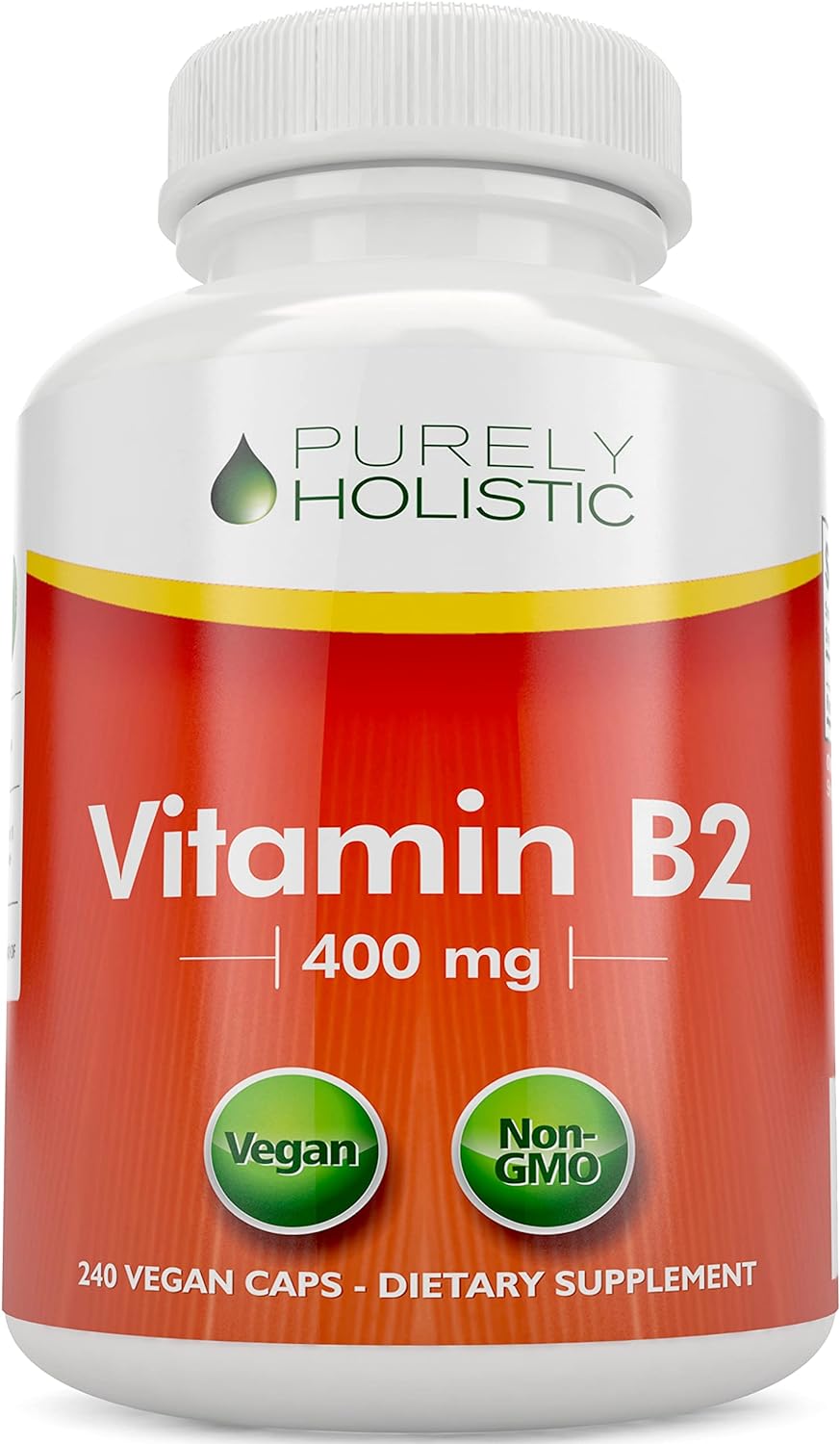 Purely Holistic Vitamina B2 Riboflavina 400mg - 240 Cápsulas Veganas, Suministro para 8 Meses - Alta Potencia - No OGM y Sin Gluten - Apoya la Producción de Energía y la Salud Celular