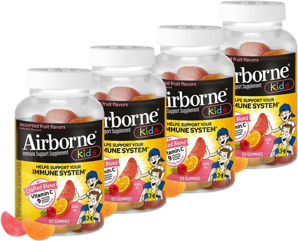 Airborne Vitamina C + Zinc Gomitas para Niños, 500 mg, Sabor a Frutas Variadas, 63 Gomitas (Paquete de 4)