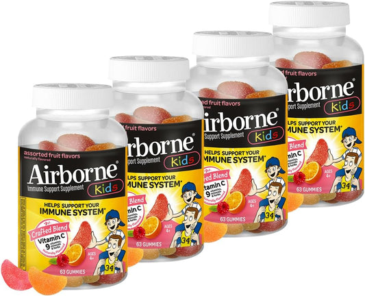 Airborne Vitamina C + Zinc Gomitas para Niños, 500 mg, Sabor a Frutas Variadas, 63 Gomitas (Paquete de 4)