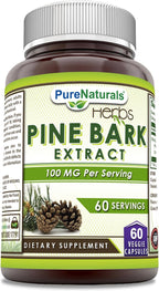 Pure Naturals Extracto de Corteza de Pino | 100 mg por Cápsula | 60 Cápsulas Vegetales | No Transgénico | Sin Gluten