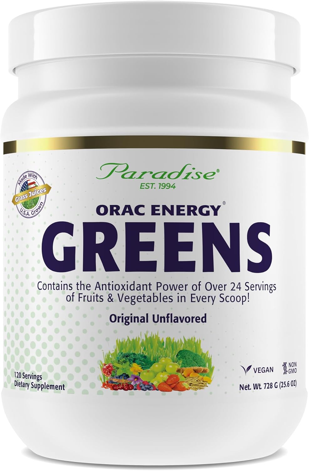 Paradise ORAC Energy Greens Powder Extract - Super Antioxidantes y Probióticos, 30 Porciones