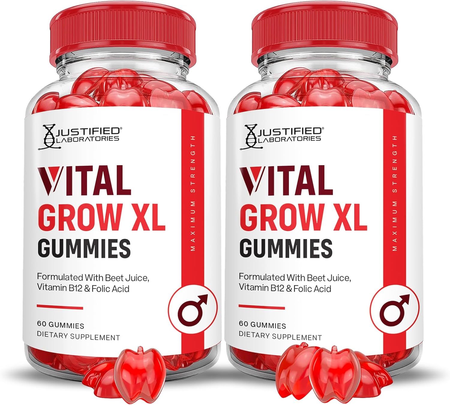 Justified Laboratories Vital Grow XL Gummies (1000 mg) - 60 Gomitas, Pack de 2 - con Vinagre de Manzana, Folato y Vitamina B12 - No GMO, Vegano, Sin Gluten - 60 Porciones