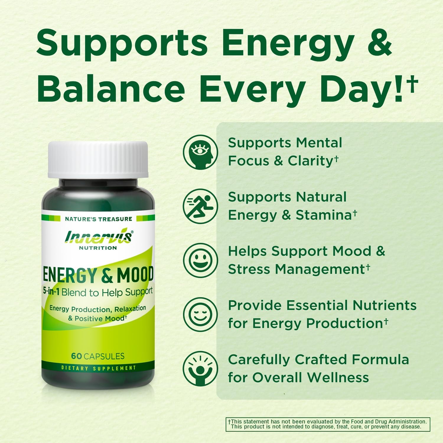 Energía Natural Sin Cafeína con Ashwagandha, Maca y Magnesio - 60 Cápsulas - Innervis Nutrition