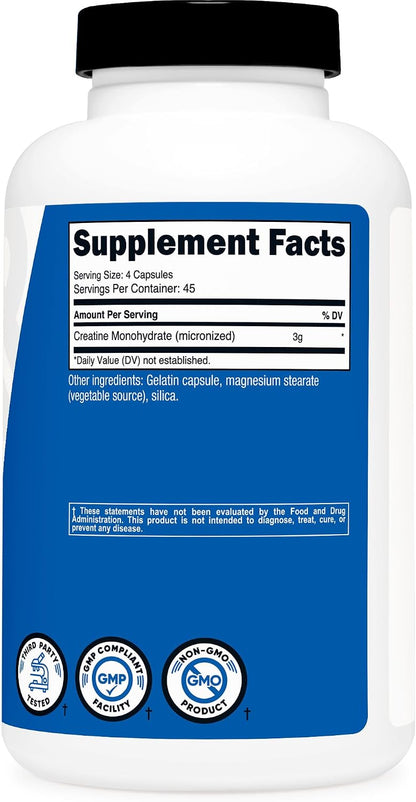 Nutricost Creatine Monohydrate 3000mg, 180 Cápsulas (750mg por Cápsula) - Sin Gluten, No GMO – Image 5