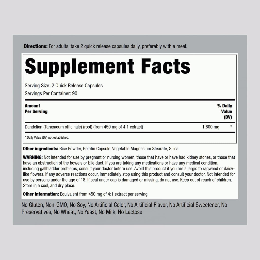 Piping Rock Dandelion Root Extract, 180 Capsules