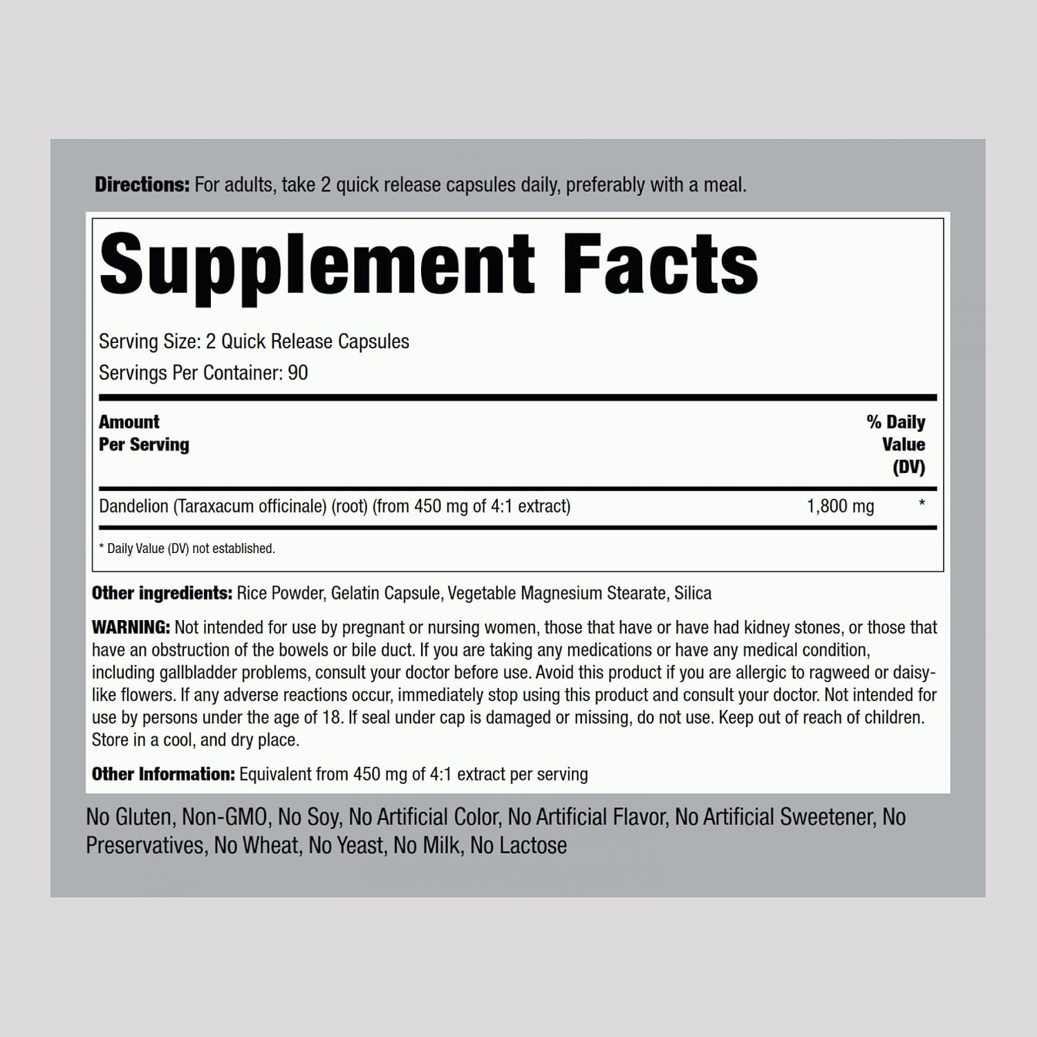 Piping Rock Dandelion Root Extract, 180 Capsules