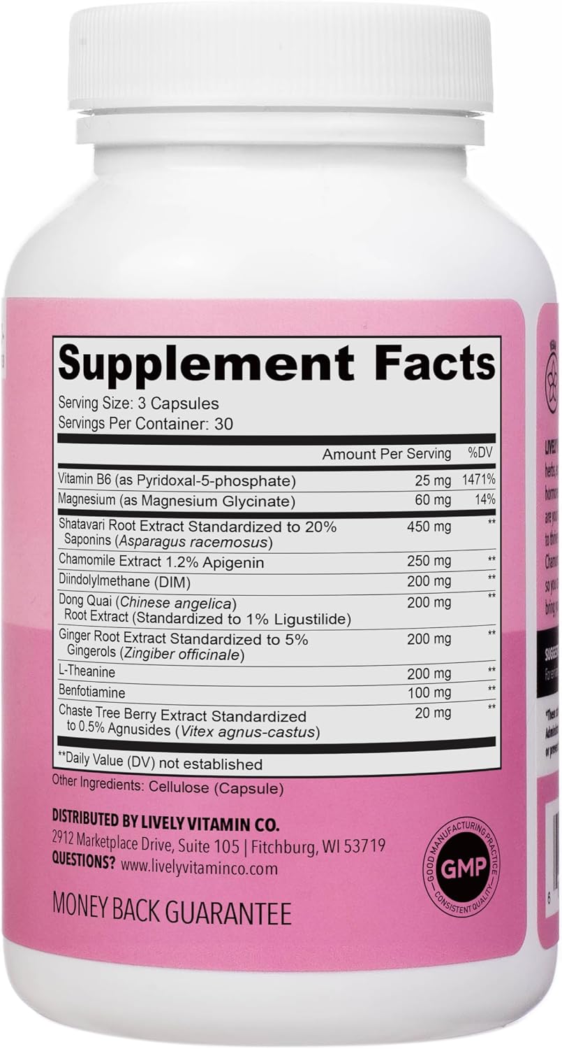 LIVELY VITAMIN CO. Get Even - Equilibrio Hormonal Femenino - Reduce Síntomas de Período, PMS y Menopausia - 90 Cápsulas