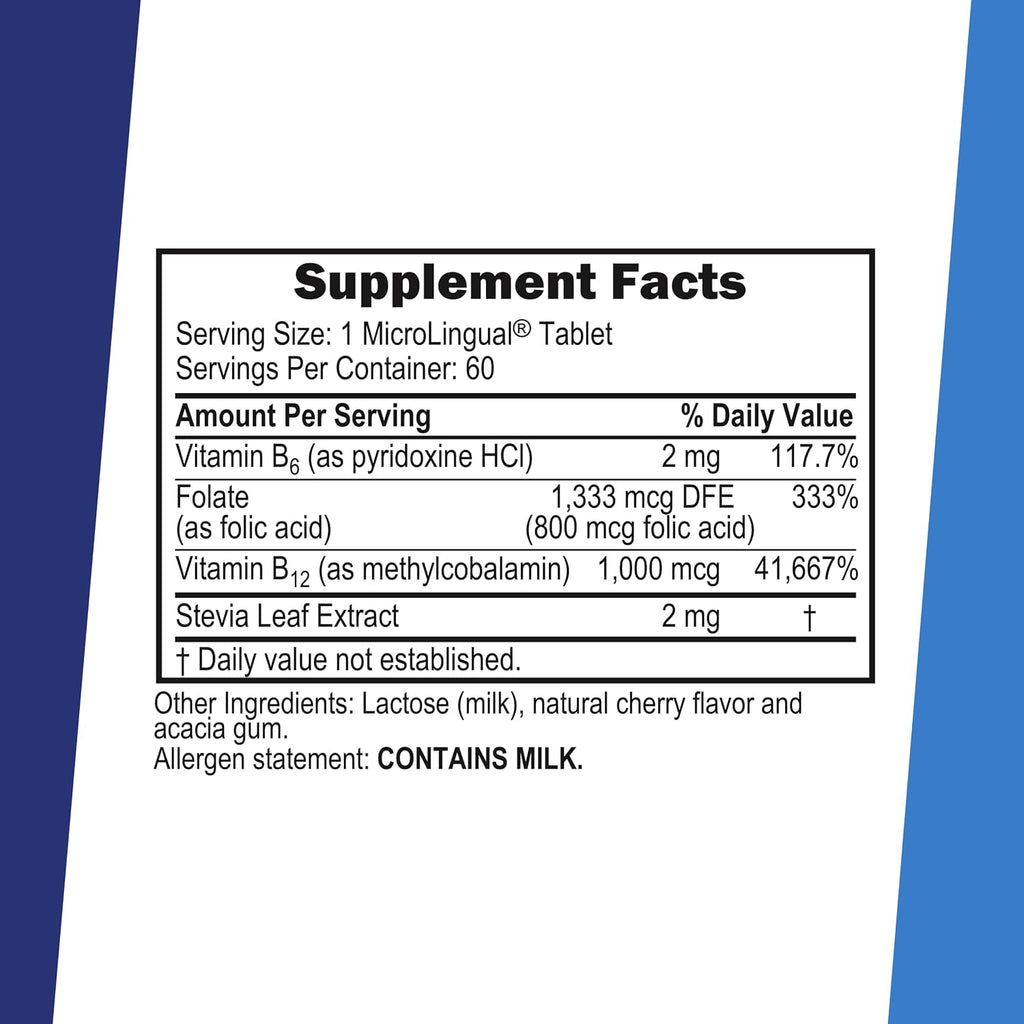 Superior Source No Shot Vitamina B12 Metilcobalamina 1000 mcg, B6 y Ácido Fólico 800 mcg - 60 Comprimidos Sublinguales
