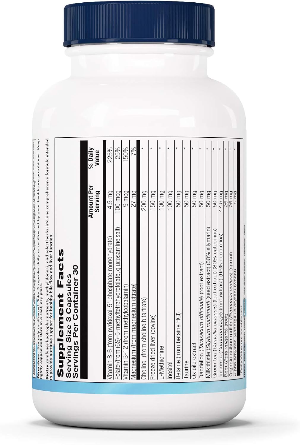 Nutra BioGenesis BioLiv - Betaina HCL, Cardo Mariano, Diente de León, Colina y Remolacha - 90 Cápsulas