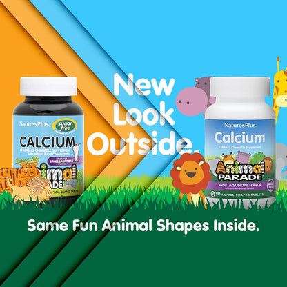 NaturesPlus Animal Parade Calcium for Children Sugar-Free - 90 Comprimidos Masticables con Forma de Animal, Sabor Vainilla – Image 2