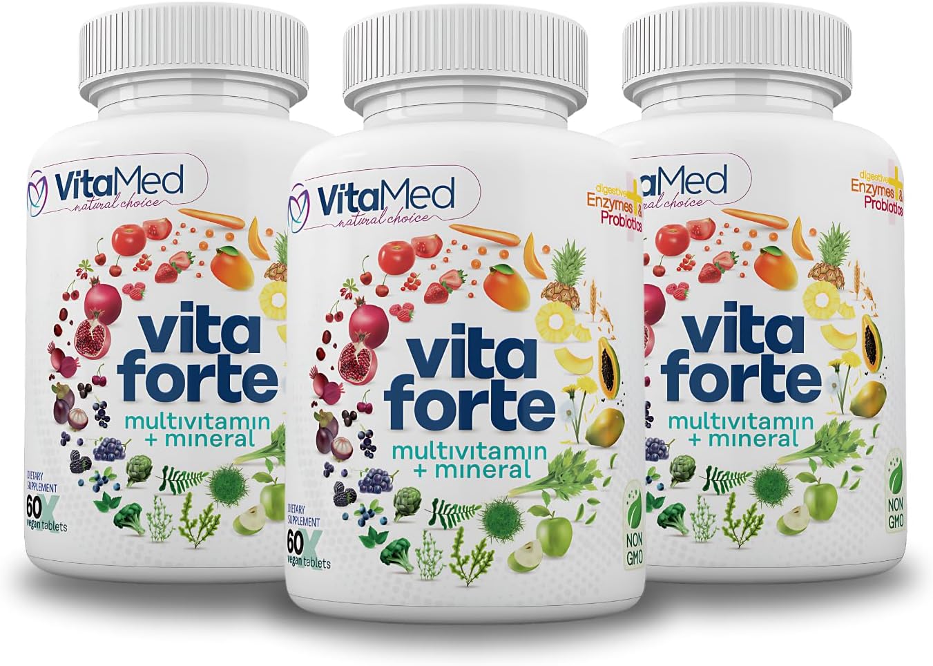 Vita Forte Multivitamínico Vegano con Probióticos y Enzimas Digestivas – 60 Comprimidos