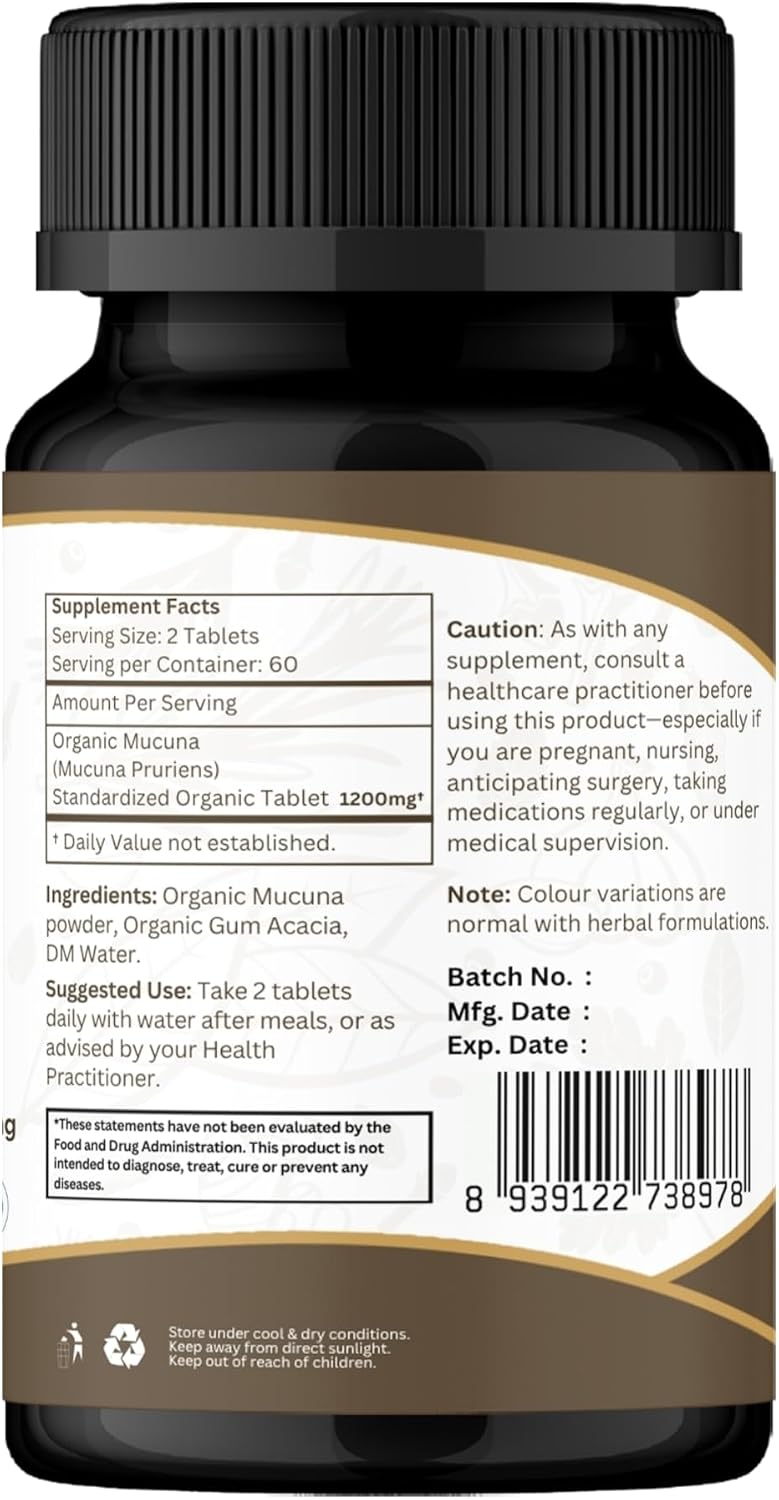 ORGANIC SPREE Comprimidos de Mucuna - USDA Orgánico, Apoya la Energía y el Bienestar General*, 120 Comprimidos - Paquete de 3