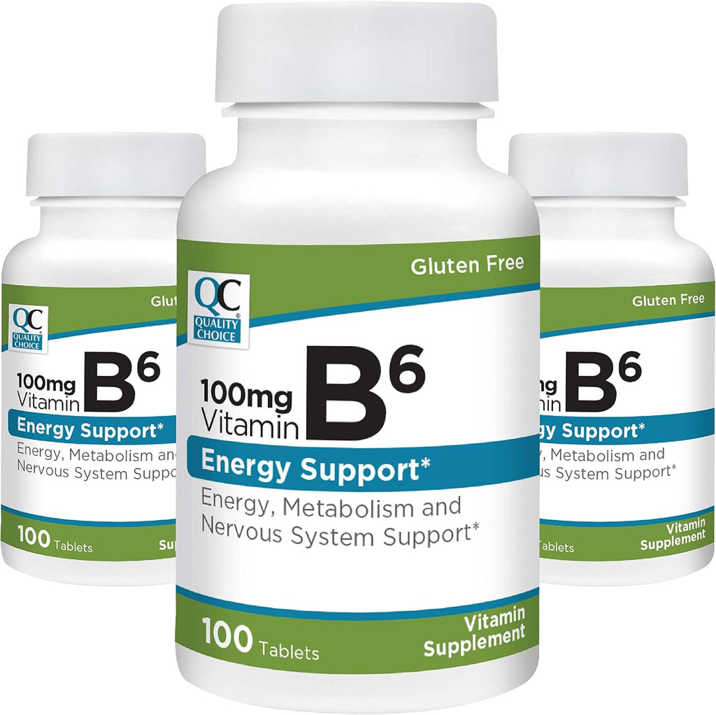 Quality Choice Vitamin B6 100mg - 300 Comprimidos (3 Envases de 100)