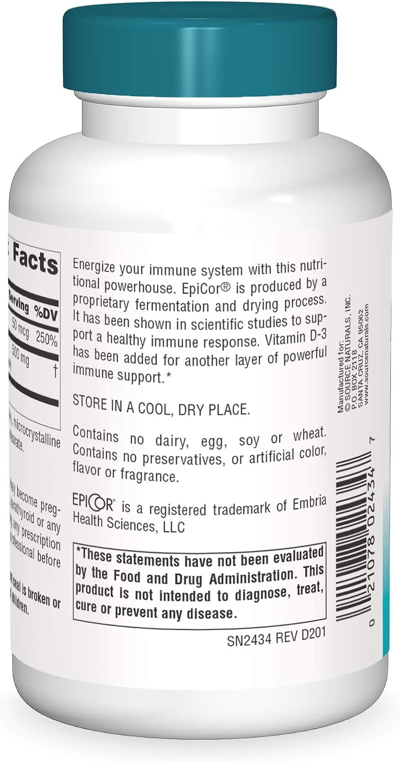 Source Naturals Wellness EpiCor con Vitamina D-3 – 120 Cápsulas