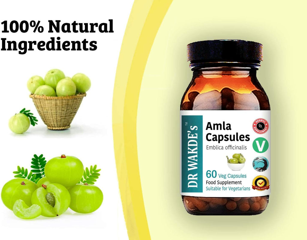 DR WAKDE'S Amla Capsules (Amalaki, Indian Gooseberry, Emblica officinalis) - 60 Veg. Caps. - Natural Vegan Supplement