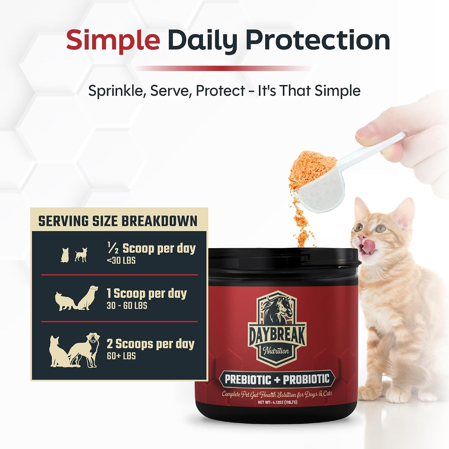 Daybreak Nutrition Probióticos para Perros y Gatos - 6 Mil Millones UFC con Prebióticos - 30 Días
